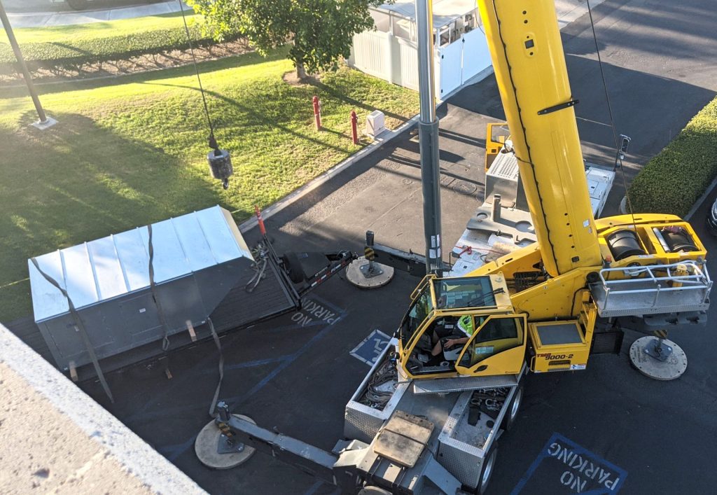 Crane Installing Industrial HVAC Ducts