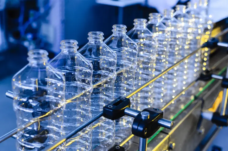 water bottle manufacturing as they move through assembly line